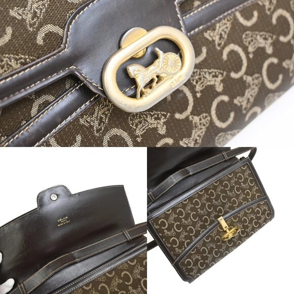 CELINE C Macadam Horse Carriage 2Way Shoulder Clutch Bag Canvas Leather 67FB853 - Picture 10 of 16